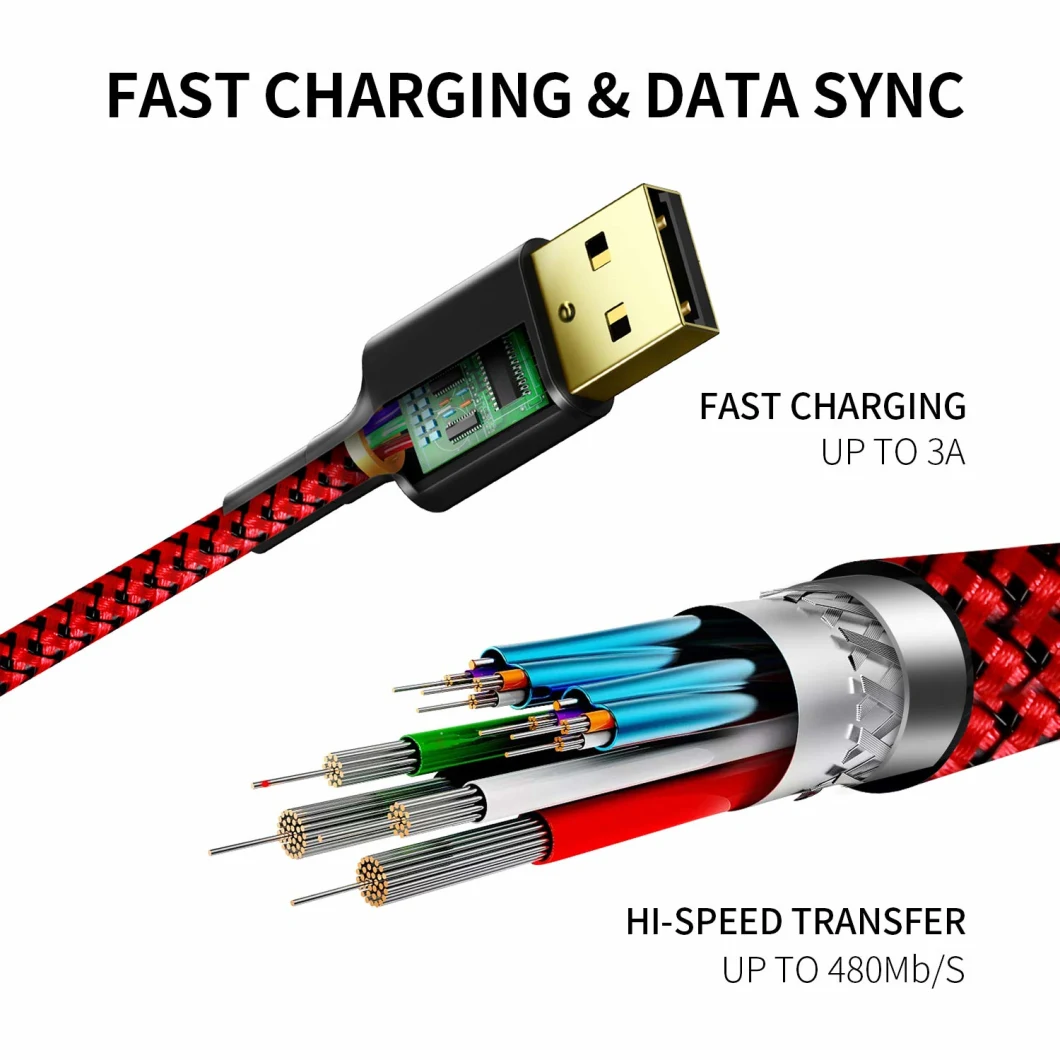 USB Cable Colorful Fast Charging Charger for Mobile Phone Sync Data