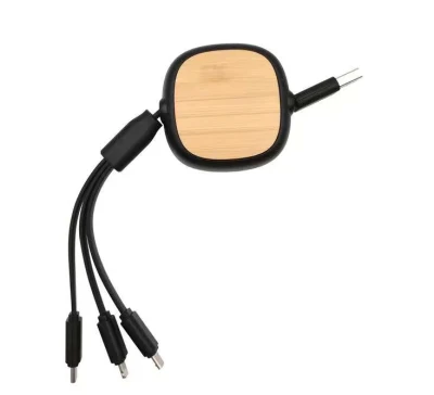 Umweltfreundliche Werbegeschenke, Handy-Ladekabel, USB/Micro/Typ-C/iOS, Bambus-3-in-1-USB-Datenkabel